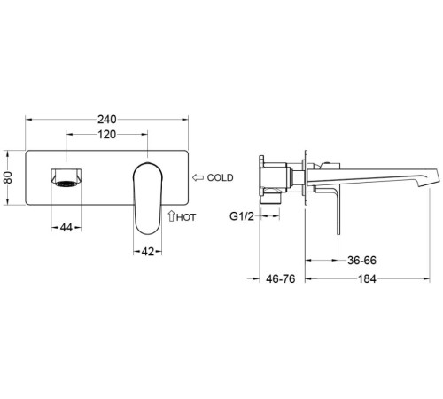 Смеситель для раковины настенный Aquanet Oberon скрытого монтажа матовый черный AQ1213MB