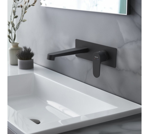 Смеситель для раковины настенный Aquanet Oberon скрытого монтажа матовый черный AQ1213MB