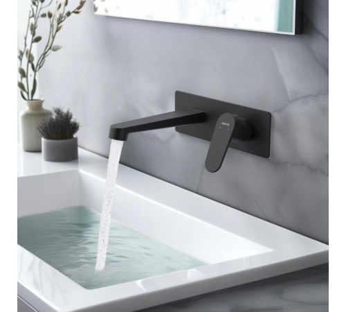 Смеситель для раковины настенный Aquanet Oberon скрытого монтажа матовый черный AQ1213MB