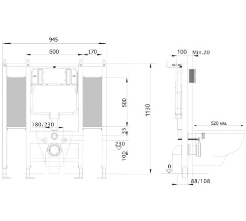 Инсталляция для подвесного унитаза Aquatek для лиц с ограниченными возможностями INS-0000015