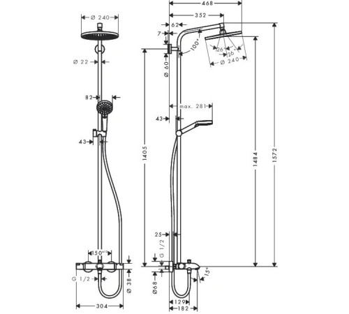 Душевая система hansgrohe Crometta S 240 1jet Showerpipe 27320000