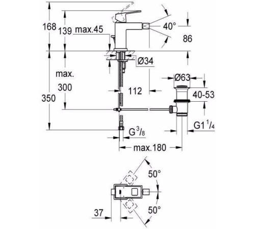 Смеситель для биде GROHE Eurocube с донным клапаном хром 23138000