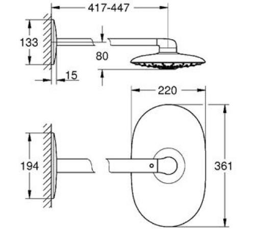 Верхний душ с кронштейном 450 мм GROHE Rainshower 360 DUO 2 режима хром 26254000