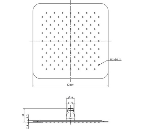 Верхний душ квадратный RAVAK 982.00 300 мм X07P016