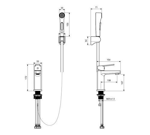 Смеситель для раковины Aquanet Лугано 106 мм с гигиеническим душем хром AQ1712CR