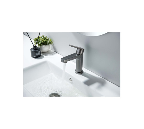 Смеситель для раковины Aquanet Лугано 106 мм с гигиеническим душем оружейная сталь AQ1712BGM