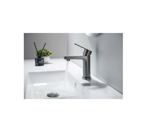 Смеситель для раковины Aquanet Лугано 106 мм с гигиеническим душем оружейная сталь AQ1712BGM