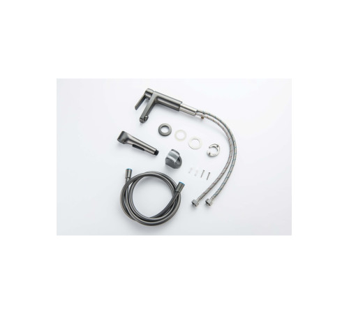 Смеситель для раковины Aquanet Лугано 106 мм с гигиеническим душем оружейная сталь AQ1712BGM