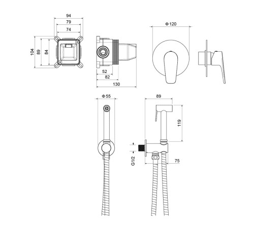Набор с гигиеническим душем AQUATEK БЕТТА (смеситель + лейка + шланг) оружейная сталь AQ1119BGM