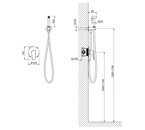 Набор с гигиеническим душем AQUATEK БЕТТА (смеситель + лейка + шланг) оружейная сталь AQ1119BGM