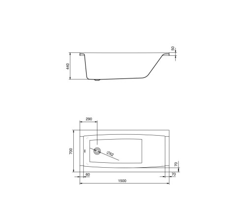 Ванна акриловая прямоугольная Santek САНТОРИНИ 150х70 см белая 1.WH30.2.497