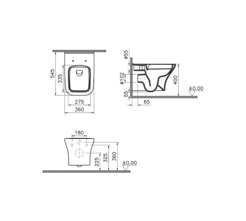 Комплект унитаз подвесной VitrA Zentrum Square с тонким сиденьем микролифт, инсталляцией и панелью смыва 9875B003-7201