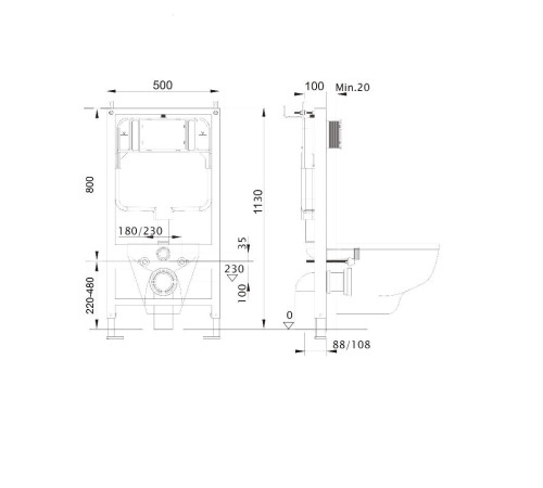 Комплект инсталляции AQUATEK ВЕГА-1905-036 рама INS-0000012 кнопка KDI-0000036 унитаз AQ1905-00
