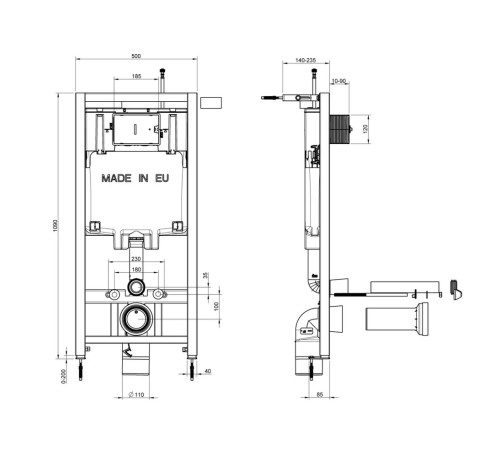 Унитаз с инсталляцией Jacob Delafon сиденье тонкое микролифт клавиша белая E21747RU-00