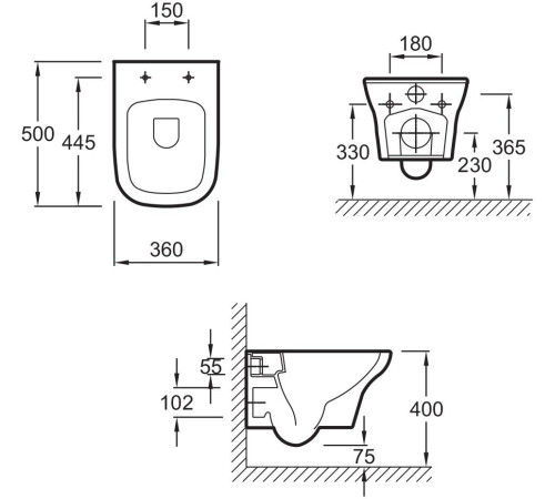 Унитаз с инсталляцией Jacob Delafon Vox сиденье тонкое микролифт панель для двойного смыва матовый черный E21747RU-BL
