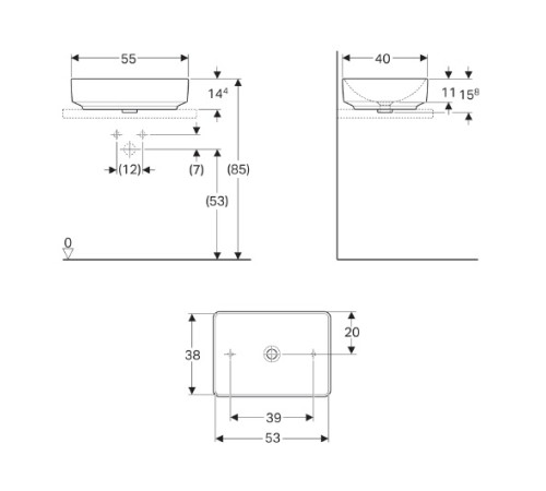 Раковина накладная Geberit VariForm прямоугольная 55х40 см без перелива 500.779.01.2
