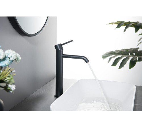 Смеситель для раковины высокий Aquanet Europa 215 мм без донного клапана матовый черный AQ1304MB