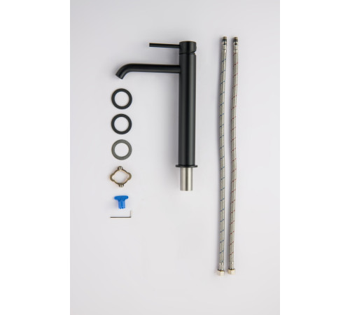 Смеситель для раковины высокий Aquanet Europa 215 мм без донного клапана матовый черный AQ1304MB