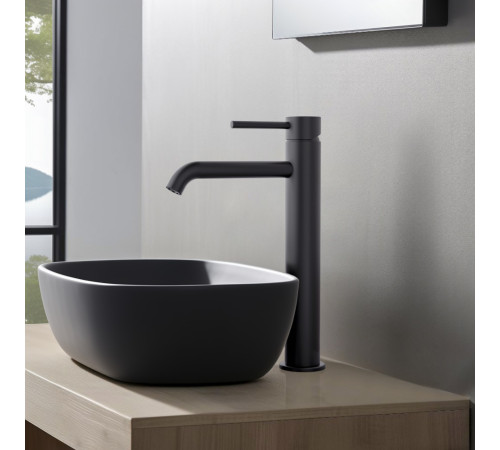 Смеситель для раковины высокий Aquanet Europa 215 мм без донного клапана матовый черный AQ1304MB