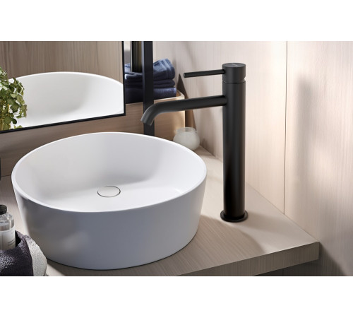 Смеситель для раковины высокий Aquanet Europa 215 мм без донного клапана матовый черный AQ1304MB