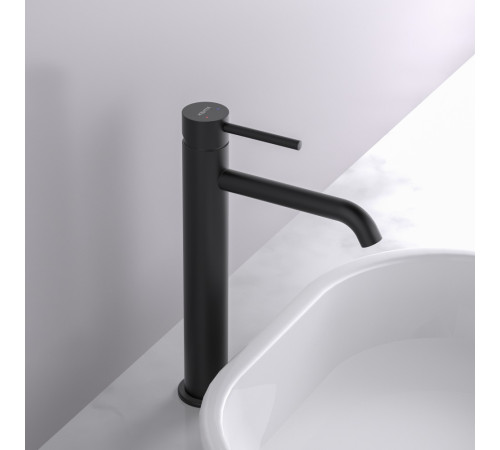 Смеситель для раковины высокий Aquanet Europa 215 мм без донного клапана матовый черный AQ1304MB