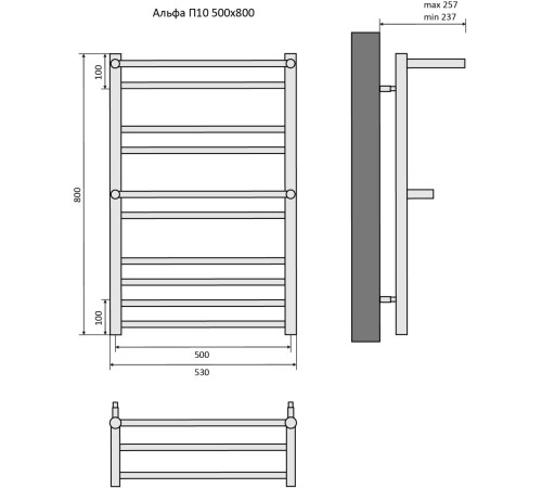 Полотенцесушитель водяной Aquatek Альфа П10 500х800 мм хром AQ RRP1080CH