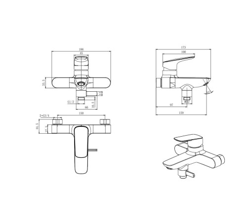 Смеситель для ванны Aquanet Vega хром AQ1040CR