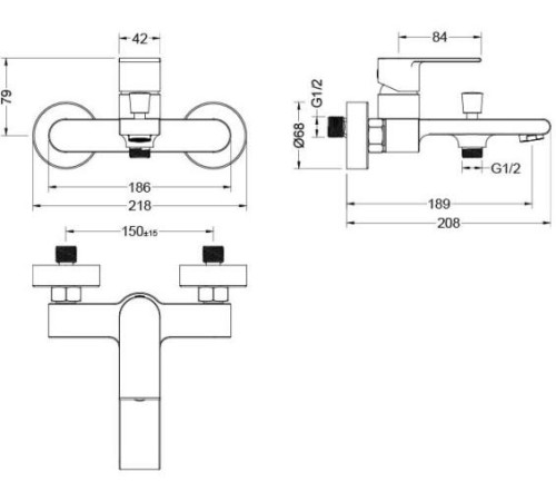 Набор смесителей 3 в 1 Aquanet Лира Set (AQ1410CR+AQ1440CR+AQ2018CR) хром AQ1430CR
