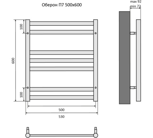 Полотенцесушитель водяной Aquatek Оберон П7 500х600 мм черный муар AQ RO0760BL