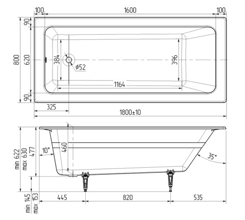 Ванна чугунная Wotte Line Plus 1800х800х477 мм Line 1800x800