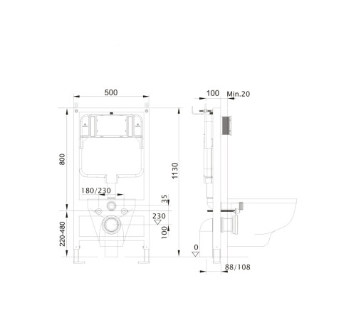 Комплект инсталляции 4 в 1 Aquatek Поларис (рама Standard, унитаз AQ0700-01, сиденье soft-close, панель KDI-0000009) ПОЛАРИС-01-009