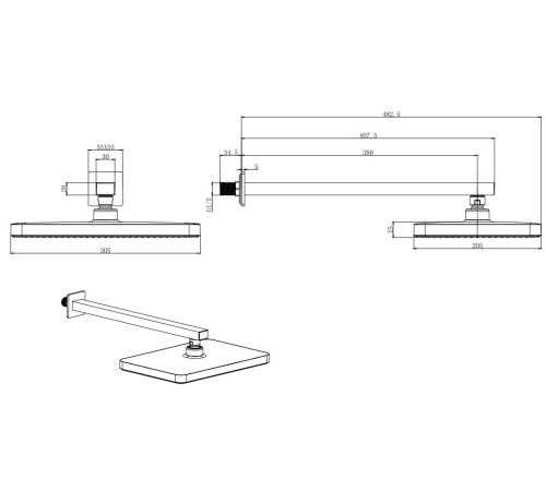 Верхний душ Aquanet AQ2081CR прямоугольный настенный 305х205х25 мм хром AQ2081CR