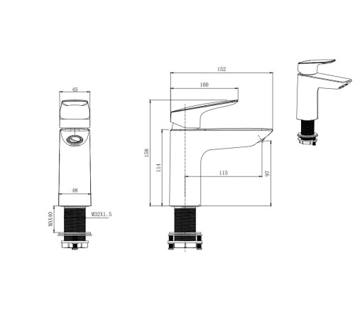 Набор смесителей 3 в 1 Aquanet Vega (AQ1010CR+AQ1040CR+AQ2011CR) хром AQ1030CR