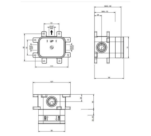 Встраиваемая часть для однорычажного смесителя Gessi Via Manzoni 38455#031