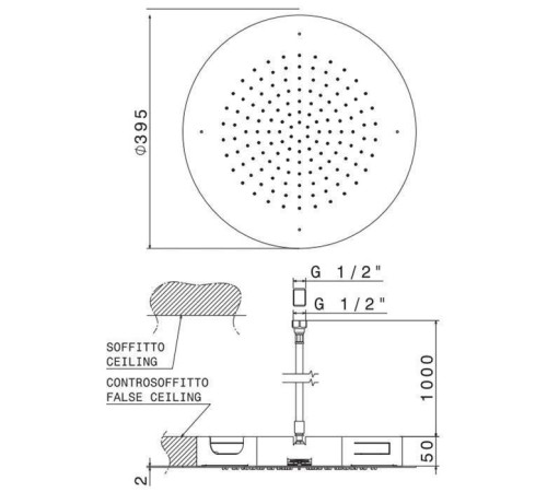 Верхний душ Newform Head Showers d40 см круглый потолочный хром 682.21.018