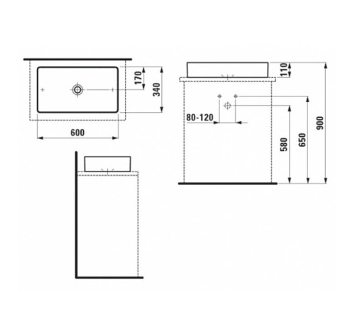 Раковина Laufen Living Square 60х34х11 см без отверстия без перелива белая 8.1143.4.000.112.1