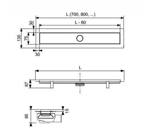 Комплект дренажного канала TECE TECElinus 900 мм с основой под плитку и панелью 15103099
