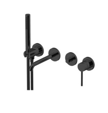 Смеситель для ванны встраиваемый на 4 отверстия Gattoni Circle Two с ручной лейкой черный матовый 9105/91NO