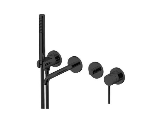 Смеситель для ванны встраиваемый на 4 отверстия Gattoni Circle Two с ручной лейкой черный матовый 9105/91NO