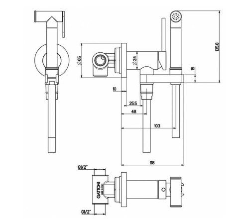 Гигиенический душ Gattoni RT010NO со встроенным смесителем черный матовый RT010NO