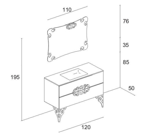 Раковина моноблок Eurolegno Glamour 1 отверстие золото CRG502V1R1206