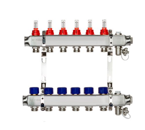 Комплект коллекторов Ридан SSM-6RF set с расходомерами и кронштейнами 6 контуров 088U0956R