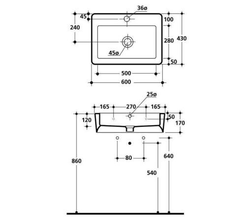 Раковина Kerasan Ego 60х43 см 1 отверстие белая 324201