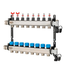 Коллектор из нержавеющей стали HENCO с расходомерами, воздухоотводчиком и дренажом 1 x 8 вых. 3/4 UFH-0605MDSS08