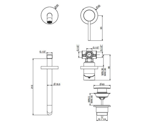 Смеситель для раковины встраиваемый Gattoni Circle Two излив 208 мм черный матовый 9137/91NO