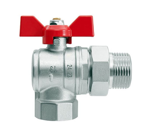 Кран шаровой угловой Smart Install 3/4 ВР/НР с американкой бабочка 57162S