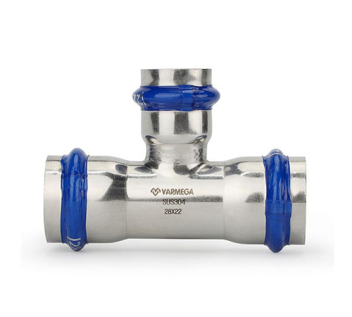 Тройник раструбный переходный Varmega Inox Press 22x15x22 мм VM719221522