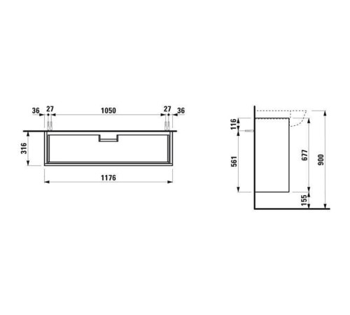 Тумба с раковиной Laufen New Classic 117.5x31.5x67.5 см подвесная 2 ящика белый глянцевый 8.1385.8.000.104.1/4.0605.2.085.631.1