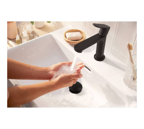 Смеситель для раковины Hansgrohe Rebris S 110 с донным клапаном черный матовый 72517670