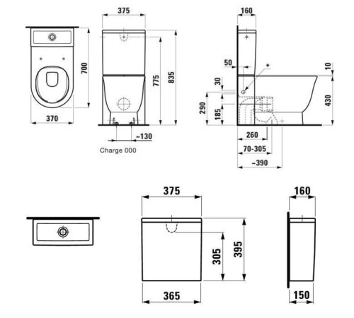 Унитаз-моноблок безободковый Laufen The New Classic 70х37х44 см универсальный выпуск белый 8.2885.1.000.871.1/8.2485.8.000.000.1